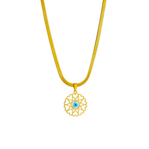 Fashion Pendant <b>Necklace</b> Gold Flower Shape Evil Eye Bezel Setting Stainless Steel Gift Jewelry - Product Image 5
