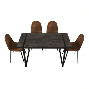 Ensemble de table à manger moderne 59 pouces, plateau rectangulaire en MDF, base en métal, avec 4 chaises en suède pour usage en restaurant - Product Image 1