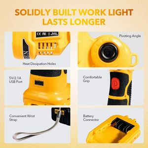 Lámpara de luz LED de 12W con puerto USB para exteriores, iluminación de emergencia para <span class=keywords><strong>Dewalt</strong></span> <span class=keywords><strong>DCB140</strong></span> DCB181 DCB200 DCB205, batería de ion de litio, novedad - Product Image 2