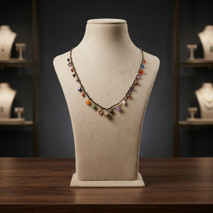 Collier à breloques multicolores Sstringz noir avec gouttes de cristal colorées, chaîne tressée faite à la main, bijoux de mode bohème pour femmes - Product Image 5