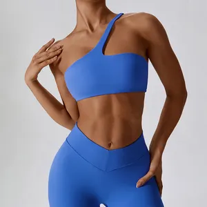 Anpassung Frauen Soft One Shoulder Yoga BH Workout Fitness Gym Top Kleidung One Shoulder Sport-BH für Frauen
