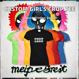 T-shirts courts pour filles personnalisés avec logo, col rond, tricotés, anti-boulochage, écologiques, compressés, 100 % coton imprimé – Vente en gros - Product Image 2