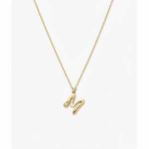 Collier tendance avec pendentif lettre liquide en DME organique, plaqué or, acier inoxydable avec diamant, perle, zircon, chaîne à maillons élégante - Product Image 1