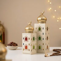 Fabricants de décorations du Ramadan 2027, lanternes en forme de mosquée dorées et beiges avec verre coloré