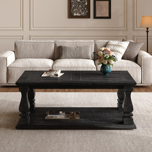 Weathered Black Farmhouse Coffee <b>Table</b> 47.24 In Long Rustic Living Room <b>Table</b> - Product Image 3