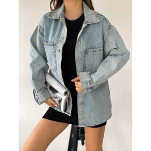 Chaqueta Camisera Vaquera Vintage Oversize para Mujer, Abrigo Casual Marrón de Algodón con Botones Delanteros - Product Image 2