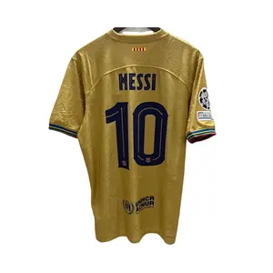 顶级泰国版2022-2023足球俱乐部巴塞罗那客场黄金球员版短袖球衣，带Messl定制