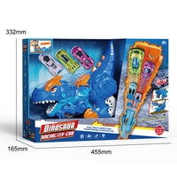 Voiture de course dinosaure transformable 3 en 1 avec double piste de compétition, voitures en alliage métallique, lanceur inertiel et boîte de rangement pour enfants