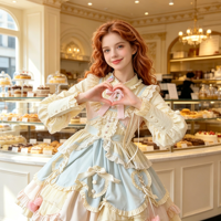 Ensemble robe Lolita JSK Sweet Pastel Doll avec nœud et pompons décoratifs, costume de cosplay anime, tenue décontractée pour femme