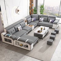 Modernes Luxus-Wohnzimmer 7-Sitzer Modulares High-End-Sofa mit USB-Anschluss Multifunktionales Ecksofa U-förmiges Sektionalsofa