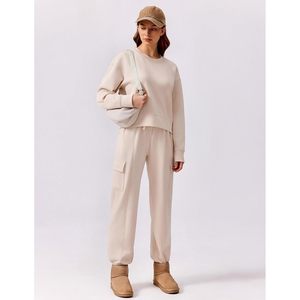 Sudadera Corta para Mujer FOXA, Manga Larga, Corte Holgado, Ligera, Cuello Redondo, Top Básico, Transpirable, Mezcla de Algodón, Tejido de Punto - Product Image 5