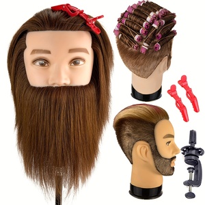 Tête de Mannequin Homme avec Barbe Cheveux Humains Coupe Tête d'Entraînement avec Cheveux Epais Tête de Mannequin de Coiffeur Tête de Poupée - Product Image 5