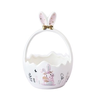 Panier de Pâques créatif en porcelaine avec relief de lapin, peint à la main, motif de fruits de dessin animé, arrangement floral, décoration de Pâques à tenir à la main - Product Image 5