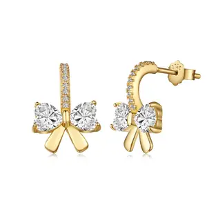 Dylam Hot Bán New Arrival Hợp Thời Trang 925 Sterling Bạc Stud Bông Tai 18K Vàng Mạ Tinh Tế Bow Bông Tai Đồ Trang Sức Mỹ Cho Phụ Nữ