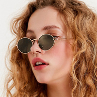 Lunettes de soleil rondes vintage pour femmes, verres couleur océan, lunettes de soleil miroir, design de marque féminine, monture en métal, lunettes rondes, UV400
