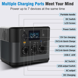 สถานีไฟฟ้าพกพาสำหรับกรณีฉุกเฉินกลางแจ้ง กำลังไฟ 1200W 220V/110V แบบปรับแต่งได้ พร้อมระบบชาร์จพลังงานแสงอาทิตย์ ดีไซน์กันน้ำ หน้าจอ LED ชาร์จเร็ว - Product Image 4