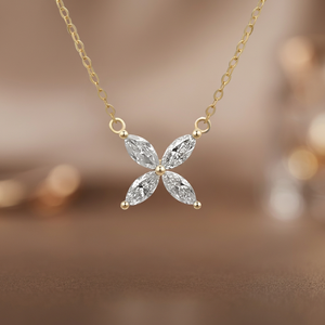 เครื่องประดับชั้นดีลดราคาพิเศษ ทองคำแท้ 14K ประดับเพชร สร้อยคอจี้รูปดอกไม้สี่กลีบ สไตล์โรแมนติกสำหรับผู้หญิง พร้อมใบรับรอง - Product Image 4
