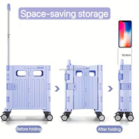 Chariot de courses pliable à quatre roues en plastique pour supermarché, grand espace, mini chariot pliable pour le camping