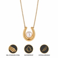 Vente en gros, prêt à expédier : Collier pendentif imitation perle, tendances bijoux 2026, en acier inoxydable plaqué or 18 carats