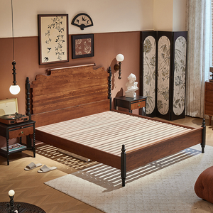 Ensemble de lit Queen en bois massif, design du milieu du siècle, lit plateforme doux, lit durable, meubles de chambre à coucher de luxe - Product Image 2