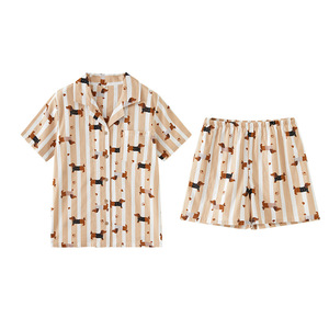 <span class=keywords><strong>Pigiama</strong></span> Estivo Traspirante a Maniche Corte per Donna, Set in Puro Cotone Garzato Senza Stampa a Quadri, Abbigliamento da Casa per Coppie - Product Image 3