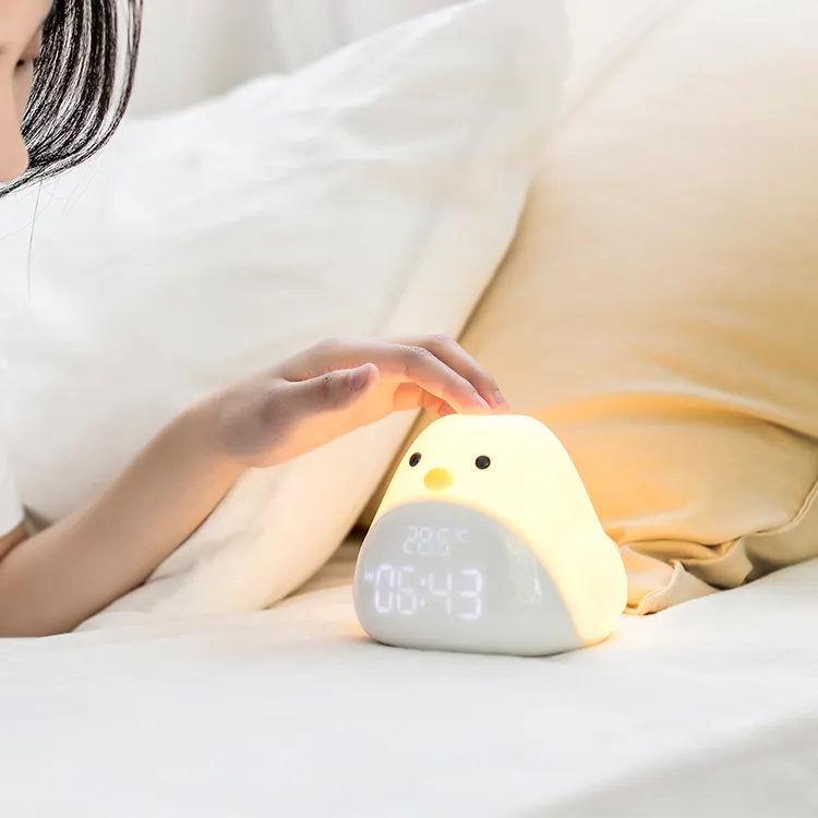 Cute Kids Alarm Clock Children Bedroom Snooze Sleep Training Rechargeable Night Light