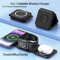Chargeur sans fil magnétique pliable à charge rapide avec lumière nocturne et support pour iPhone, montre, ordinateur portable, téléphone portable