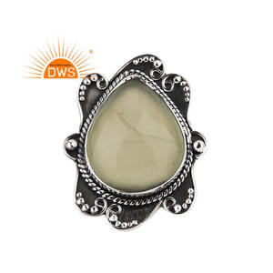 แหวนเงินแท้ 925 ออกซิไดซ์ ขายส่ง แหวนพลอยเพรไนต์ ผู้ผลิตเครื่องประดับเงินอินเดีย - Product Image 1