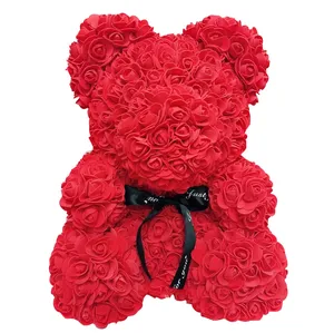 High Quantity 25Cm 40Cm Size Valentines Day Forever Artificial Flower Teddy Rose Bear With Gift Box Foam Rose Bear