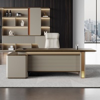 Bureau de direction en forme de L, design en bois, luxe léger, ambiance haut de gamme, style moderne minimaliste, mobilier de bureau pour manager