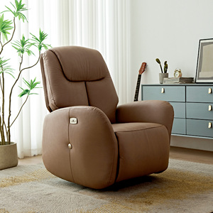 Fauteuil inclinable en similicuir marron avec accoudoirs rembourrés et mécanisme à boutons, siège individuel contemporain pour la maison ou le bureau - Product Image 2