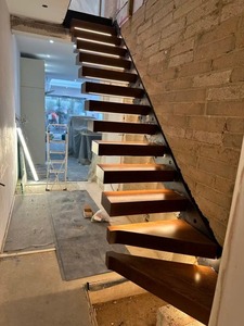 <span class=keywords><strong>Escaleras</strong></span> Flotantes de Madera Maciza Modernas para Interiores, Prefabricadas, con Barandilla de Vidrio, <span class=keywords><strong>Escaleras</strong></span> Rectas en Voladizo con Peldaños de Madera con Luces LED - Product Image 4