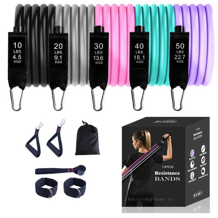 Gym Equipment Exercise Bands Pull Rope Fitness Elastic Training Expander Workout Fitness Bands 11 Pcs Resistance Bands Set