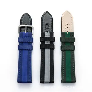 Pulseira De Relógio De Alta Qualidade Para Relógios Importados Couro Genuíno E Nylon Weave Design Substituição Watch Strap