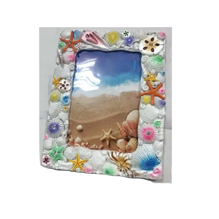 Beach style polyresin sea shell photo picture frame