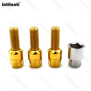 Perno de rueda de titanio Gr.5 de asiento esférico flotante antirrobo de Color dorado de alto rendimiento para <span class=keywords><strong>Porsche</strong></span> con llave de titanio - Product Image 3