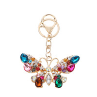 Porte-clés Papillon Coloré en Strass, Breloque de Sac à Main, Pendentif de Sac, Anneau de Clés, Bijou Cadeau pour Femmes et Filles