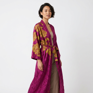 Kimono de Seda Floral de Cintura Alta con Estilo Boho Elegante de Secado Rápido para Fiestas de Verano y Ropa de Dormir - Product Image 1