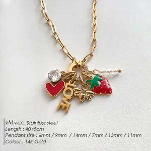Collana EManco Fashion con Ciondolo a Cuore Fragola LOVE Fai da Te, da Donna, Regolabile, in Acciaio Inossidabile, con Catena a Graffetta, Minimalista, per Feste, Dropshipping - Product Image 2