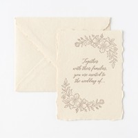 Invitación de Boda Qiaohan Hecha a Mano con Papel de Algodón con Borde Rústico, Tarjeta RSVP con Grabado Floral Romántico, Estilo Artesanal