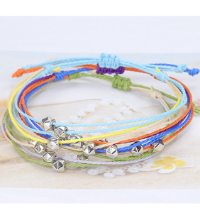 Bracelets en corde cirée faits à la main, multi-couches, imperméables, réglables, multicolores, bohèmes, 5 perles, pour femmes - Product Image 4