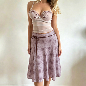 Jupe midi tie-dye color block, douce, vintage, style Y2K, imprimé floral en maille, idéale pour les vacances - Product Image 4