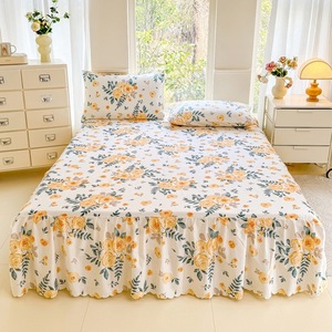 Bed Skirts Set <b>Double</b> Layer <b>Bedspread</b> Floral Printed Bed Sheet Bilateral Bed Skirt Bedsheet - Product Image 3