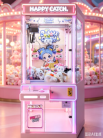 Happy Catch Machine à griffes LED Néon Rose, à monnayeur, pour peluches, jeu d'arcade Yixin YX1105 Personnalisable