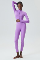Combinaison de yoga active pour femme avec logo personnalisé, respirante, légère, fermeture éclair, avec motif imprimé par transfert thermique 2024