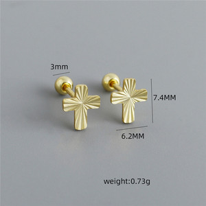 SP New Cross Studs Fashion 18K Gold Plated 925 Sterling Silver Cross <strong>Earrings</strong> Cartilage <strong>Screwbacks</strong> - Product Image 3