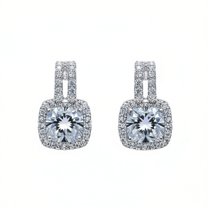 Orecchini a perno classici da donna con zirconi taglio cuscino, in lega placcata rodio, gioielli da sposa - Product Image 1