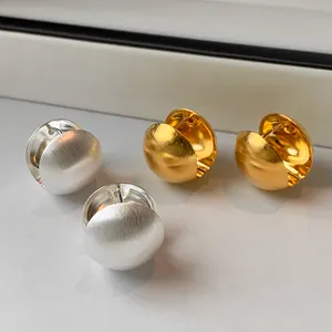 Gold-plated Brass 1.5cm Brushed And Matte Gold Ball Earrings Ear Clasps For Women Custom Fashion Jewelry