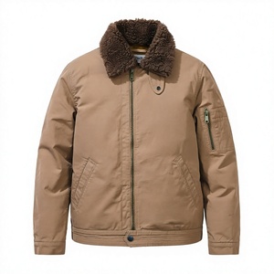 Blouson d'hiver vintage pour homme avec col en fausse fourrure, coupe bomber, fermeture éclair, coupe-vent, en coton-polyester épais, vêtement de travail extérieur - Product Image 4