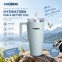 2 VOLWESS Tasse de voyage isotherme en acier inoxydable avec poignée ergonomique, couvercle à paille réutilisable, gobelet à café anti-fuite